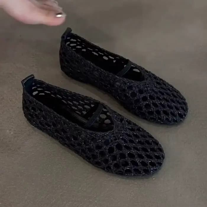 Sandales plates respirantes vintage françaises pour femmes, version améliorée, ajourées et tissées,