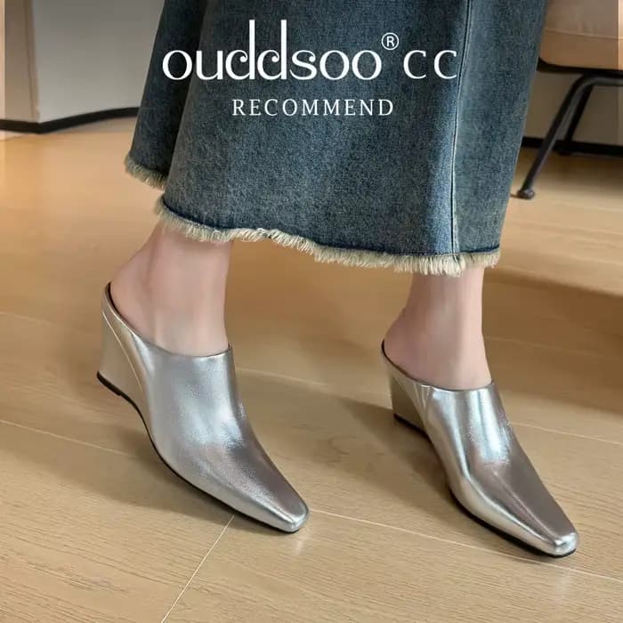 Ods Mules pour femmes 2025 pantoufles mocassins décontractés Pantofle diapositives bout carré bas sur une cale luxe nouveaux talons bloc couverture mode