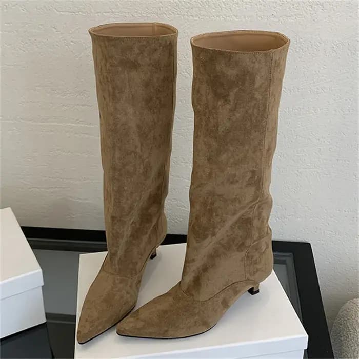 Automne hiver Style De rue bout pointu bottes hautes femmes talons bas chaussures femme chaussons longs Zapatos De Mujer