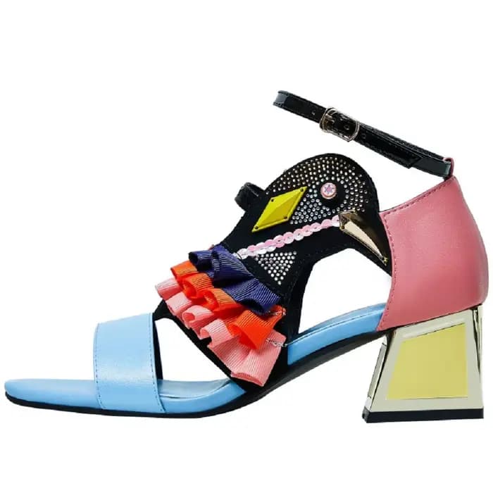 【JOCHEBED HU】Nouvelles sandales d'été à talons hauts de créateur, décorées de volants et d'oiseaux,