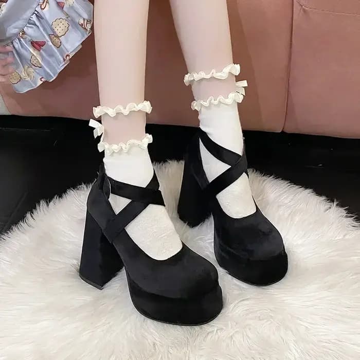 Plate-forme Mary Janes chaussures femmes daim luxe talon haut à lacets tendance Lolita