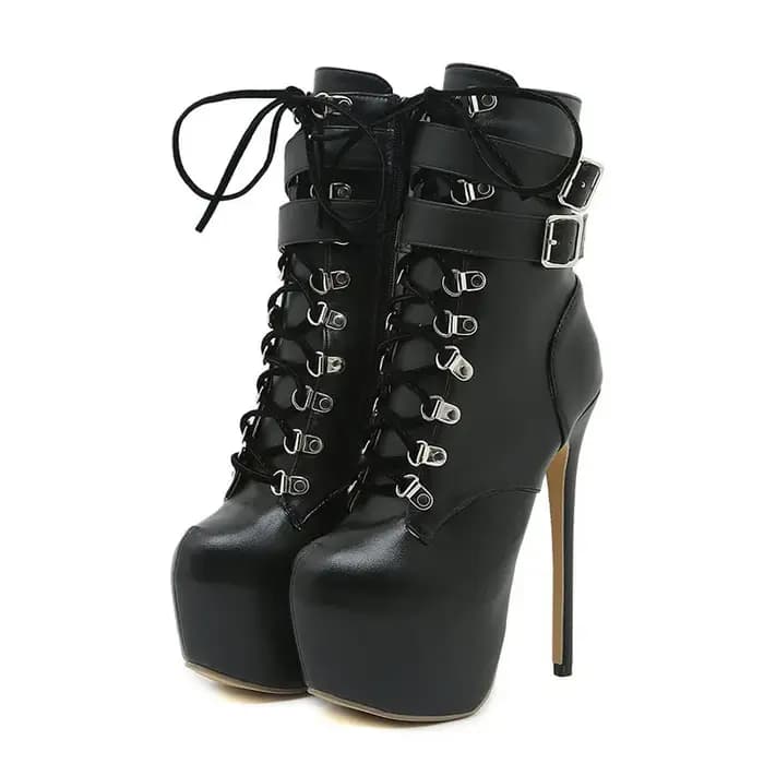 Bottes à plateforme à talons extrêmement hauts pour femmes, chaussures Sexy avec sangle à boucle de 16.5 CM, bout rond, lacets croisés, chaussures de strip-teaseuse pour Club de fête
