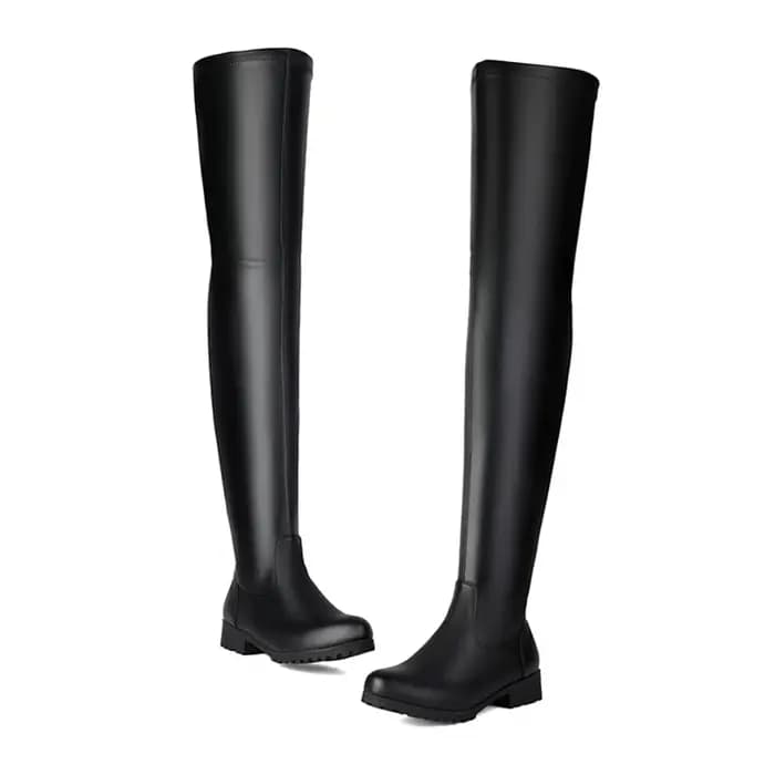 SIMLOVEYO nouveau hiver automne sur les bottes au genou 3.5 cm talon carré fermeture éclair bout rond en cuir cuisse