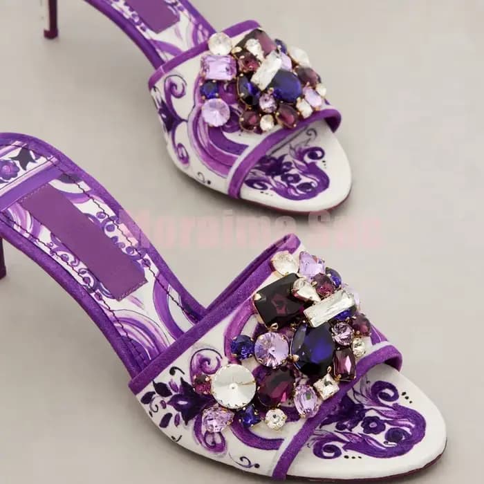 Mules de luxe en cristal scintillant, couleurs mélangées, bout rond ouvert, talon aiguille moyen, sexy et tendance, pour femmes, parfaites pour l'été et les banquets 2026