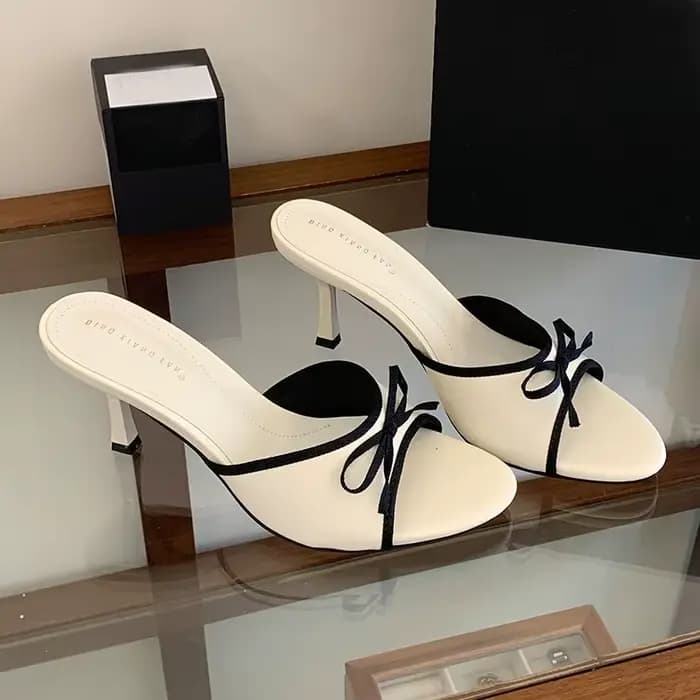 Sandales élégantes à talons aiguilles pour femmes, mules à nœud papillon, à bout ouvert, à talons fi