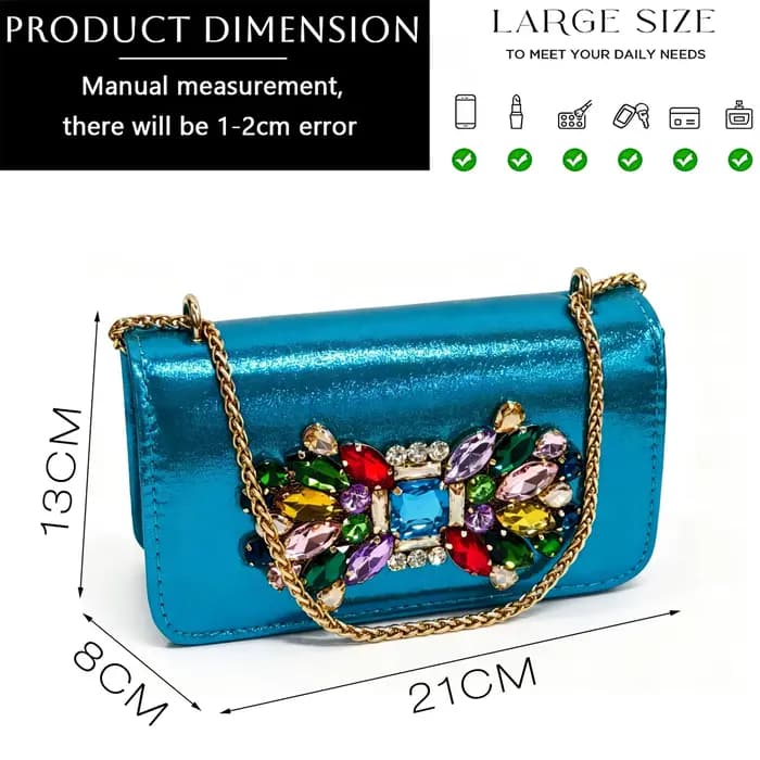 Mules bleu ciel métallisé 2026 avec strass et sac bandoulière assorti - Sandales à talon carré pour femme pour mariages et soirées