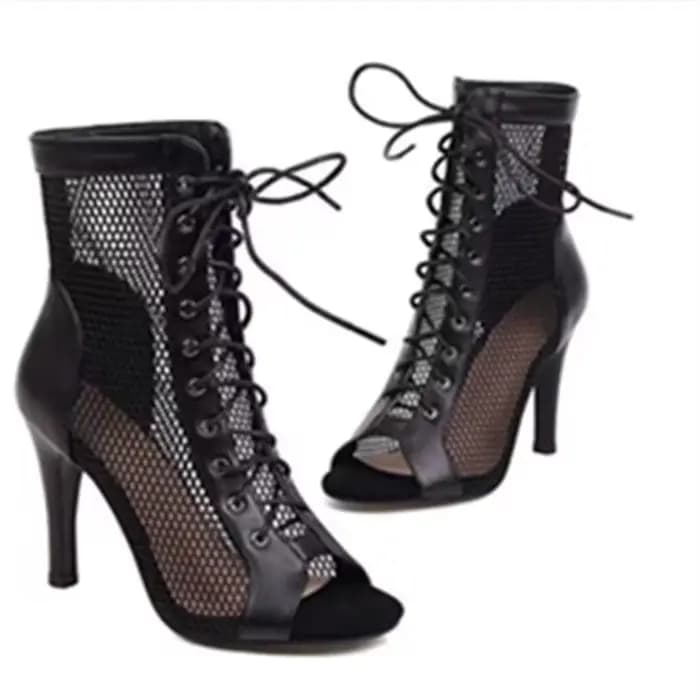 Talons femmes sandales creux maille chaussures été 2023 tendance noir à lacets Sexy Peep orteil bottes