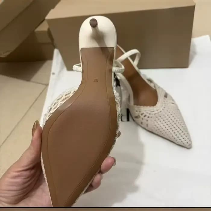Sandales à talons hauts pour femmes, collection été 2026, élégantes, à bout pointu, tissées, ajourée