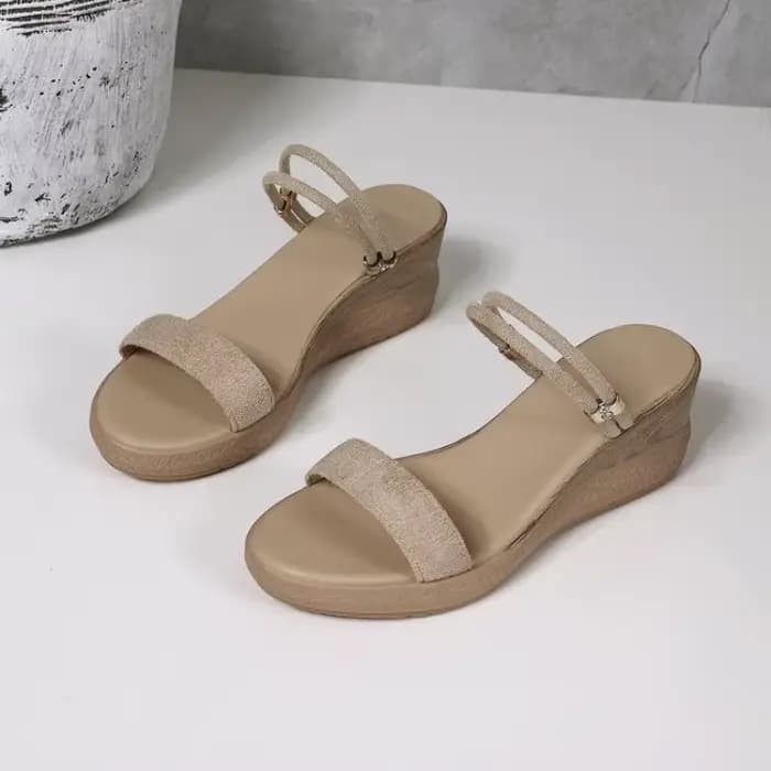 Sandales compensées en daim à double bride pour femme, confortables, avec soutien de la voûte plantaire, pour la marche et les vacances