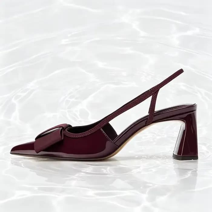 Escarpins Sexy en cuir verni bordeaux à bout pointu pour femmes