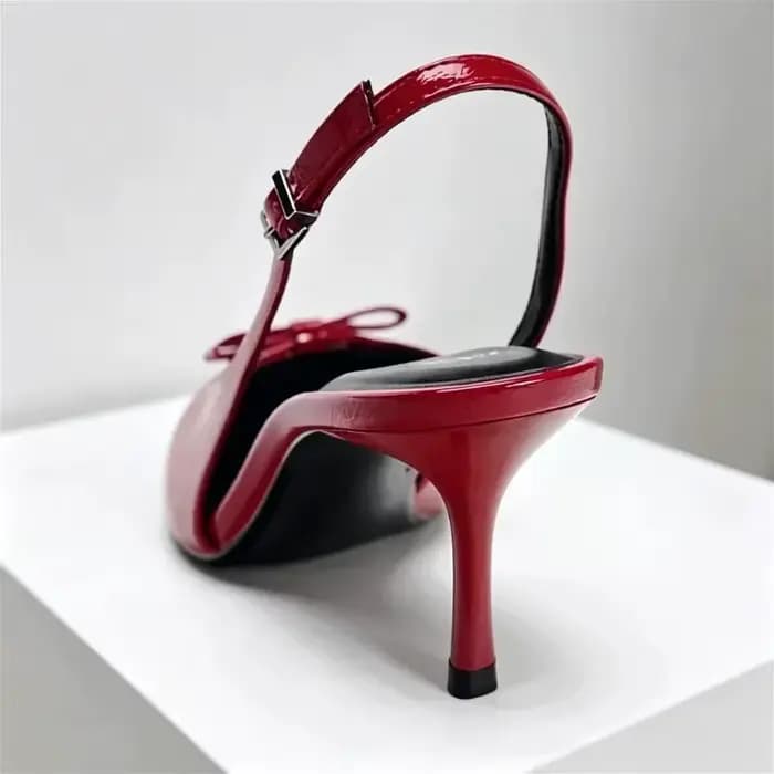 Sandales de luxe pour femmes, de marque, à bout pointu, à talons hauts, sexy, rouges, élégantes, avec nœud, pour soirée, chaussures habillées pour femmes