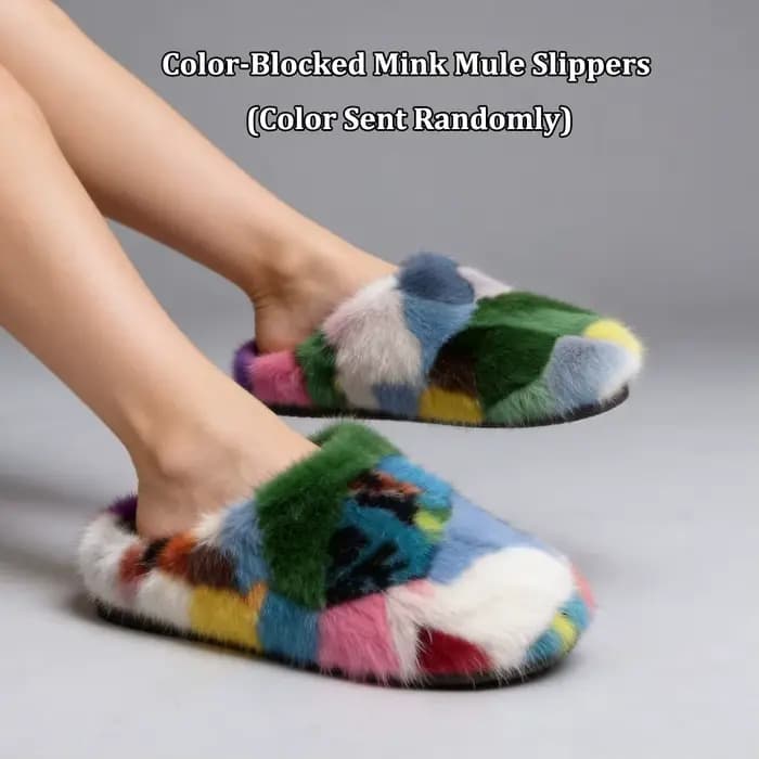 2026 Mules sexy pour femme en fourrure de vison, à bout rond, style escarpin, moelleuses et duveteuses, pour l'extérieur