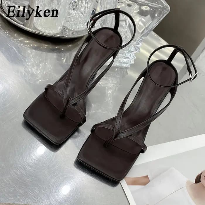 Eilyken tête carrée bride à la cheville sandales femmes mode talon haut gladiateur bande étroite robe De soirée pompe chaussures Zapatos De Mujer