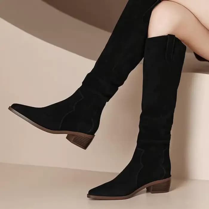 Chaussures à Talons Mi-Hauts pour Femme, Bottes artificiel astiques, sulf, Noires, Pointues, Chics et Élégantes, Gothiques, Hiver
