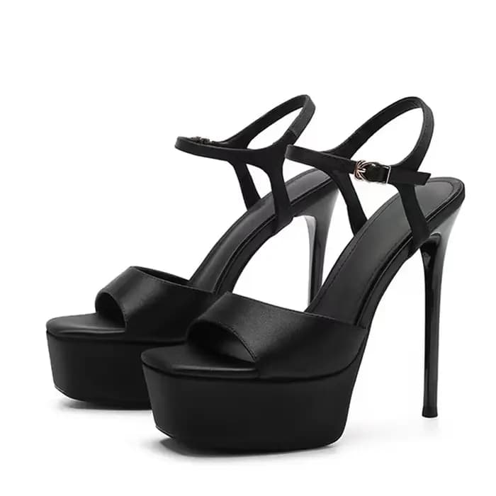 Liyke Designer confortable soie bride à la cheville femmes Sexy 14CM sandales mode bout ouvert noir