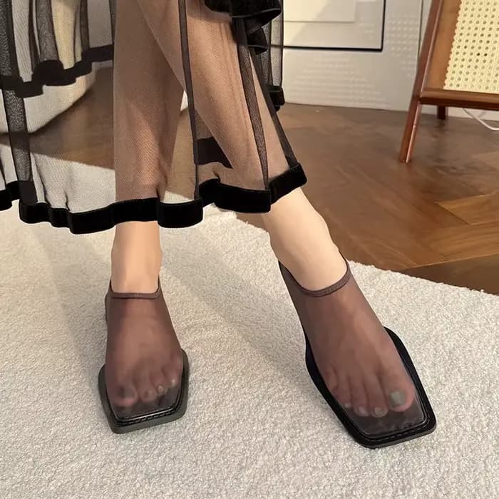 2025 nouveaux appartements d'été en dentelle femmes bout carré mocassins respirants chaussures plates transparentes