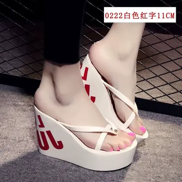 Chaussures à talons hauts pour femmes, pantoufles plates sur une plateforme compensée, tongs en caoutchouc, tissu hawaïen PU, chaussure Rome à talons très hauts