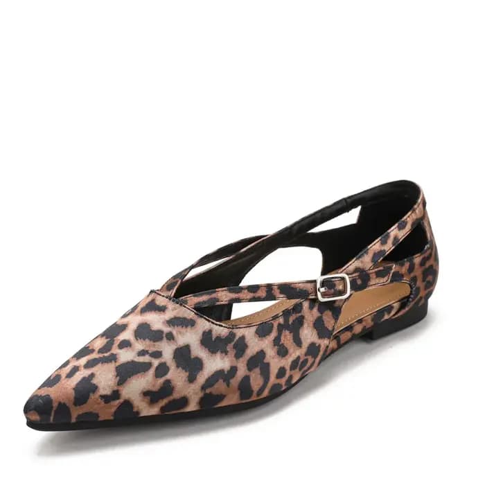 Sandales imprimées léopard pour femmes, chaussures plates à bout pointu, décontractées, design tendance, pour la marche, Mujer Zapatos