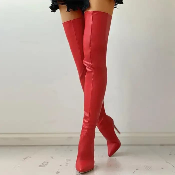 Sexy Stiletto Ultra talons extrêmement hauts soirée Club fête cuissardes femmes jambe mince Stretch sur les genoux bottes chaussures 46