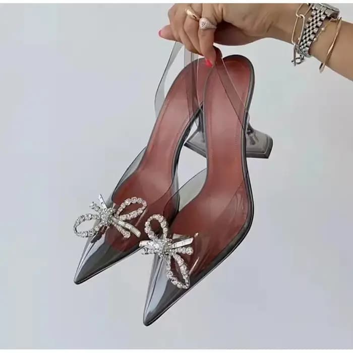 35-45 mode Transparent souple PVC femmes pompes de luxe strass nœud papillon Slingback talons hauts printemps été chaussures de fête de mariage