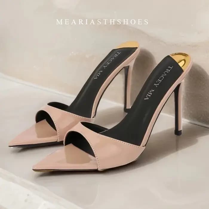 2026 Escarpins couleur nude pour femmes, talons fins de 10 cm et 12 cm, à bout pointu et ouvert, style mules et sandales, chaussures de soirée