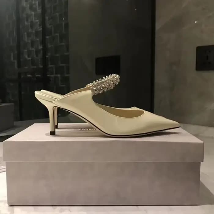 Mules en cuir élégantes à bout pointu, sandales à talons hauts ornées de strass, chaussures de soiré