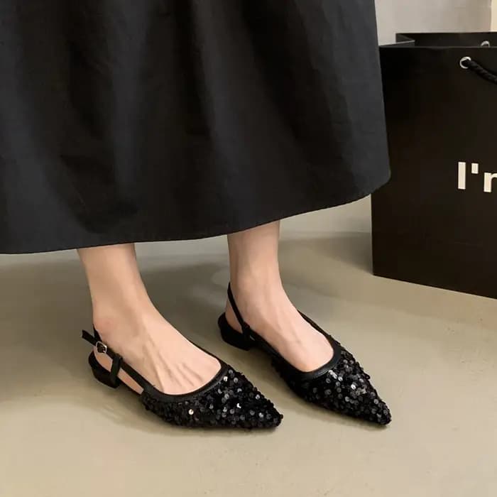 SUOJIALUN-Sandales Bling à Talons Pointus pour Femme, Escarpins à Enfiler, peu Profondes, Élégantes, à la Mode, 2023