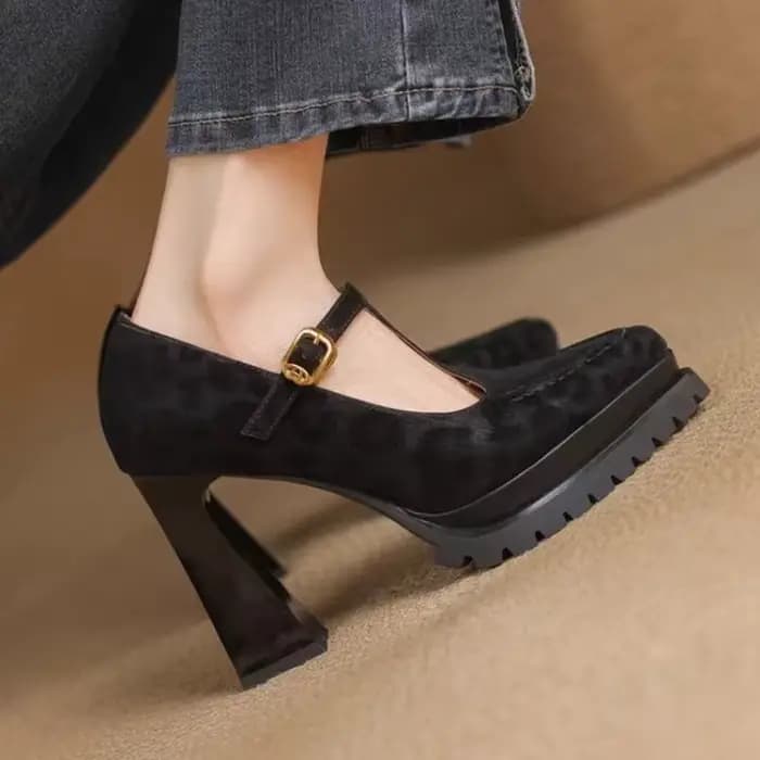 Chaussures simples à talons hauts, nouvelles chaussures à bout pointu en daim avec sangle antidérapante, plateforme antidérapante à talons bloc