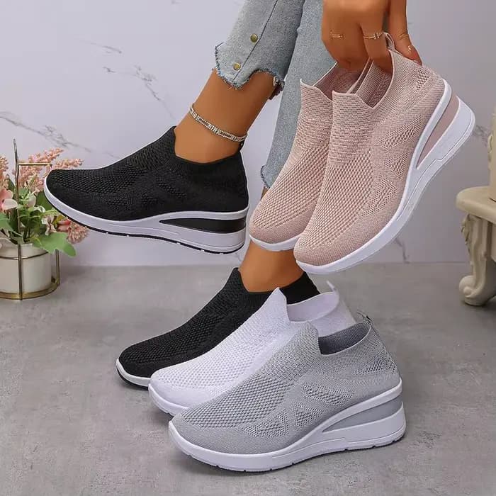 Chaussures de marche compensées respirantes en maille pour femmes