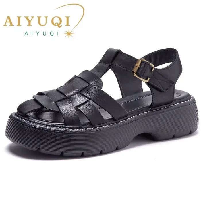Sandales AIYUQI pour femmes, été 2026, nouvelles sandales romaines Baotou en cuir véritable, sandale