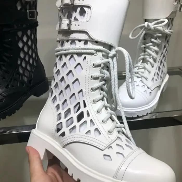 Bout rond creux talon bas à lacets bottes d'été femme été 2025 noir talons épais sandales romaines chaussures de mode