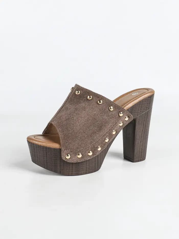 Sandales à talon carré pour femmes, à enfiler, à bout ouvert, avec rivets, plateforme, chaussures d'été à talon haut, sandales à semelle épaisse pour femmes