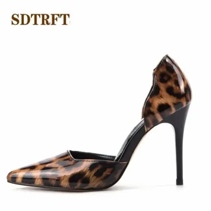 SDTRFT été imprimé léopard robe sandales 9 cm Ultra hauts talons fins Sexy bout pointu pompes femmes dames chaussures