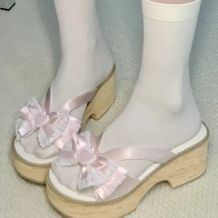 Sandales à plateforme épaisses en bois grainé Sweet Bow pour femmes