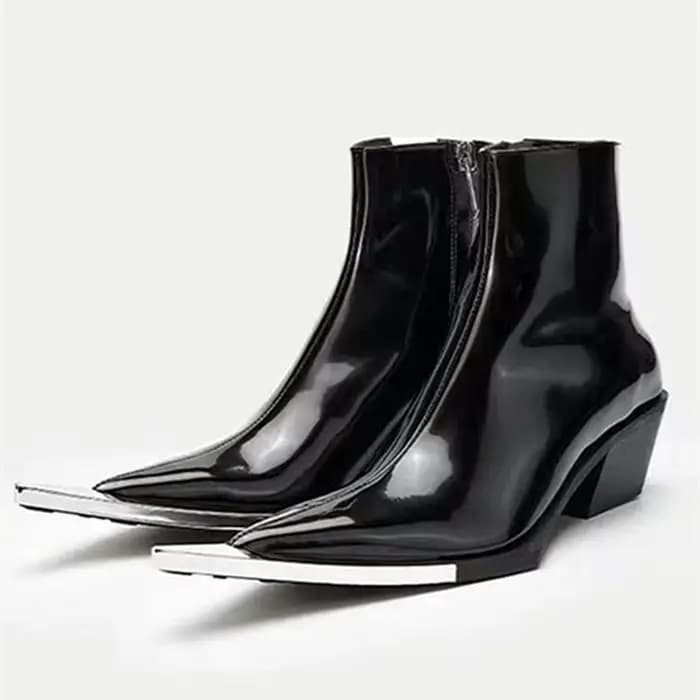 Bottines Chelsea en cuir verni de haute qualité pour femmes, bottes de styliste Sexy à bout pointu o