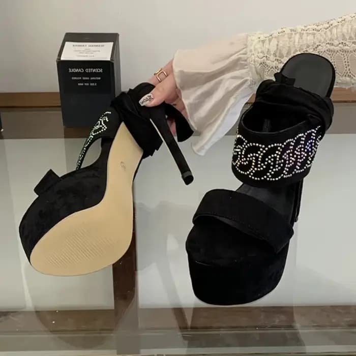 Eilyken – sandales à talons hauts en cristal et diamant pour femmes, chaussures de danse sur poteau à lacets à la cheville, mode d'été