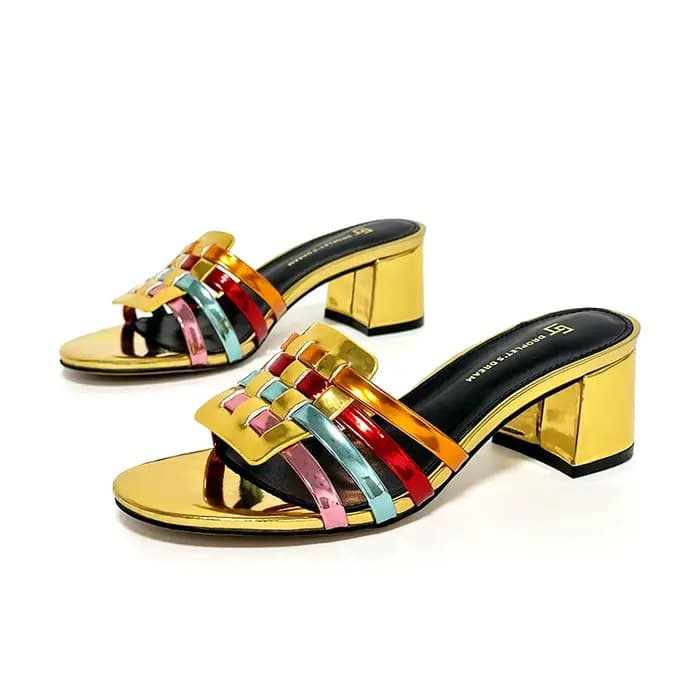 Sandales à talons épais pour femmes GJ, colorées, à bout ouvert, élégantes pour mariage et fête, à b
