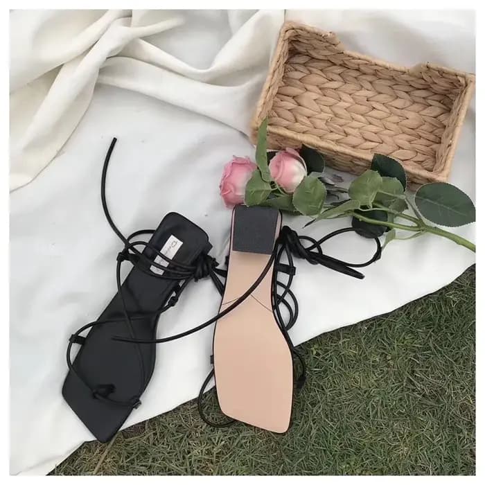 Sandales d'été à petits talons à lacets style gladiateur pour femme
