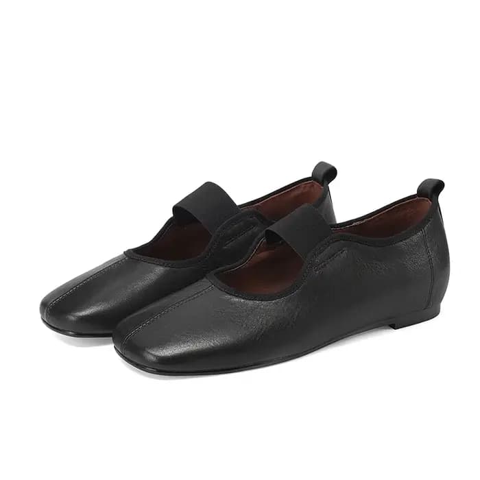 Nouveau 2026 tendance printemps en cuir véritable Mary Janes femmes chaussures plates bout carré noir gris marr