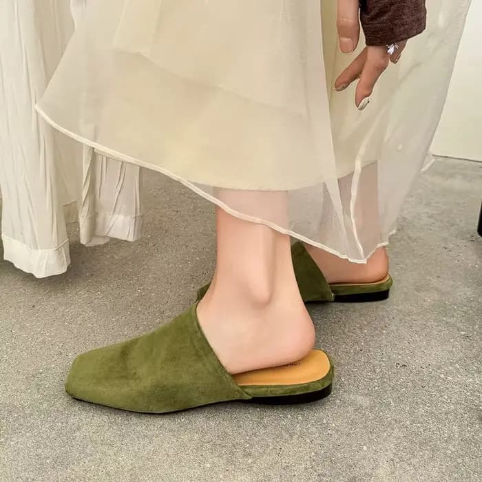 MORAZORA – mules en cuir suédé pour femmes, pantoufles plates à bout ouvert, chaussures décontractée