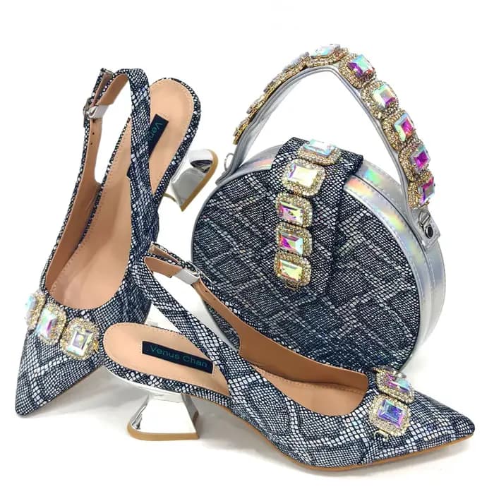 Ensemble de chaussures et sacs à talons hauts pointus en biscuits pour femmes