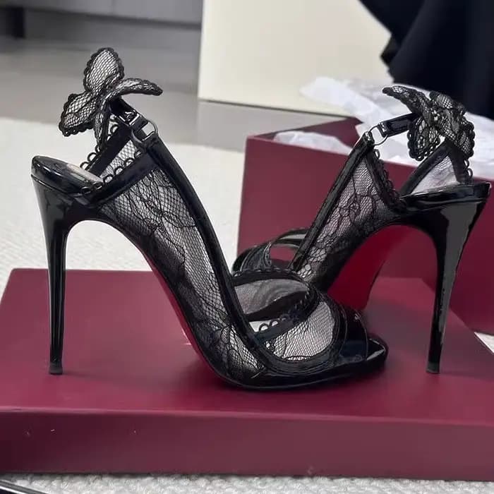 Nouvelles sandales d'été 2026 à talons hauts noirs en dentelle à bout ouvert pour femme, sandales se