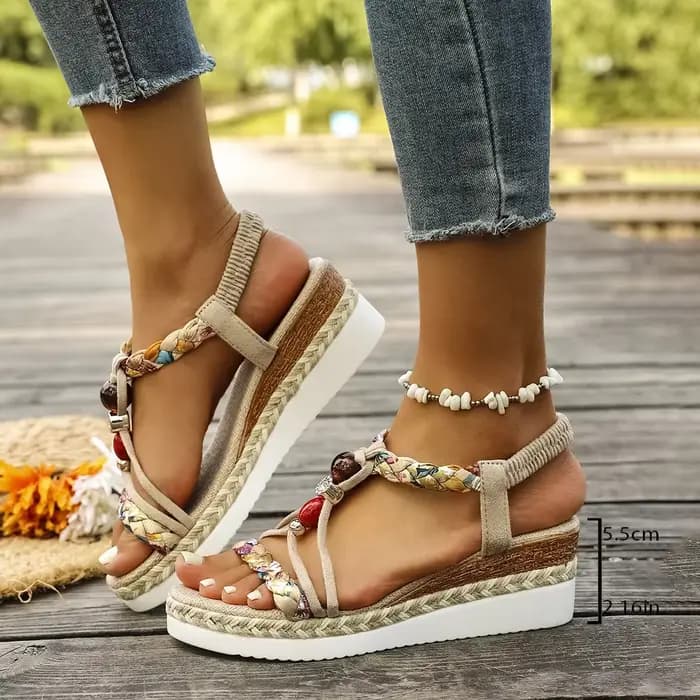 Mode t-strap plate-forme sandales pour femmes nouveau mélange de couleurs bande élastique sandales à
