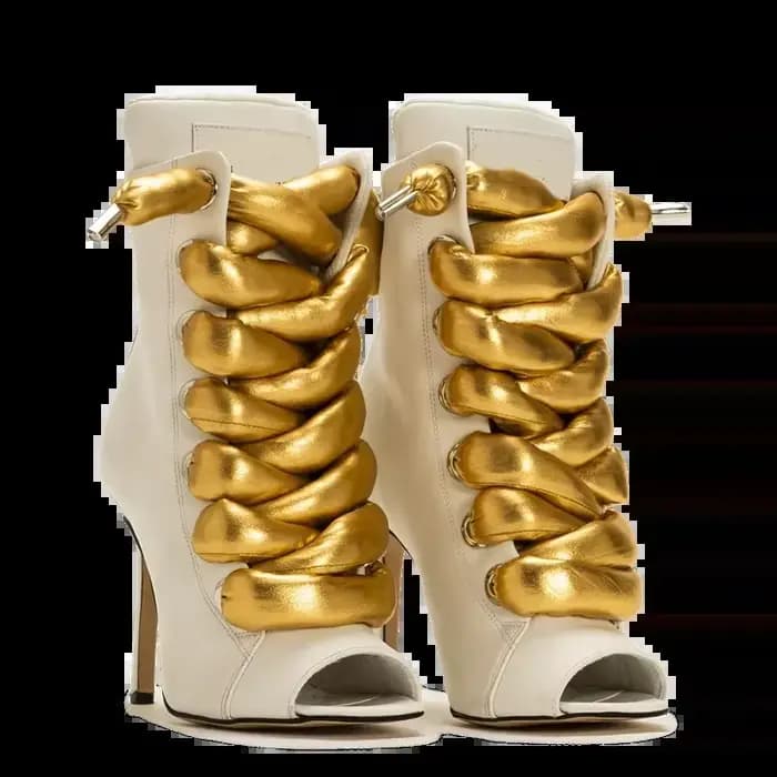 Nouvelles Bottines Sexy à Bout Ouvert et Talon Carré Épais, Style Patchwork Croisé, Chaussures de Défilé Tendance pour Femmes