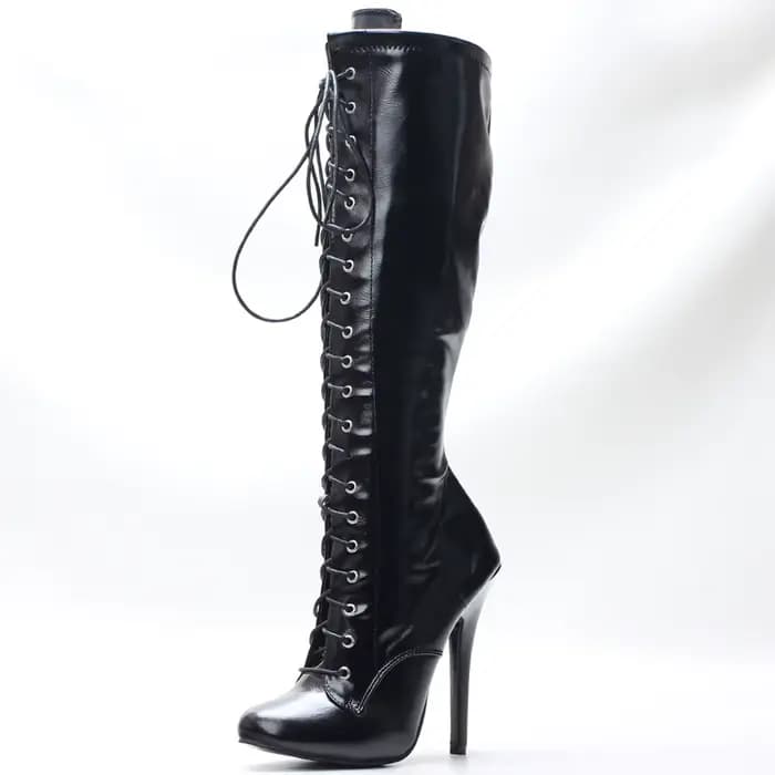 Bottes vintage à talons aiguilles de 5 pouces, bottes sexy à lacets hautes au genou