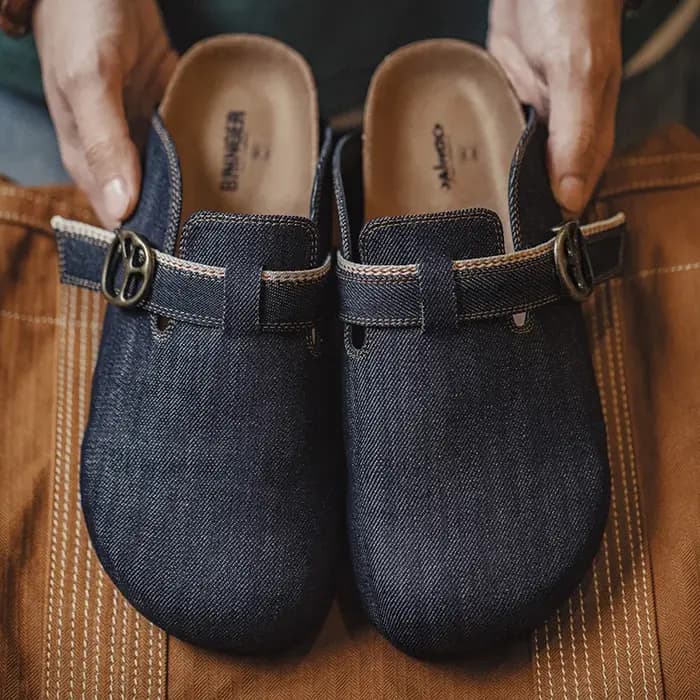 Maden Vintage Summer Denim Mules Chaussures à enfiler en liège respirantes pour hommes Sandales réglables décontractées