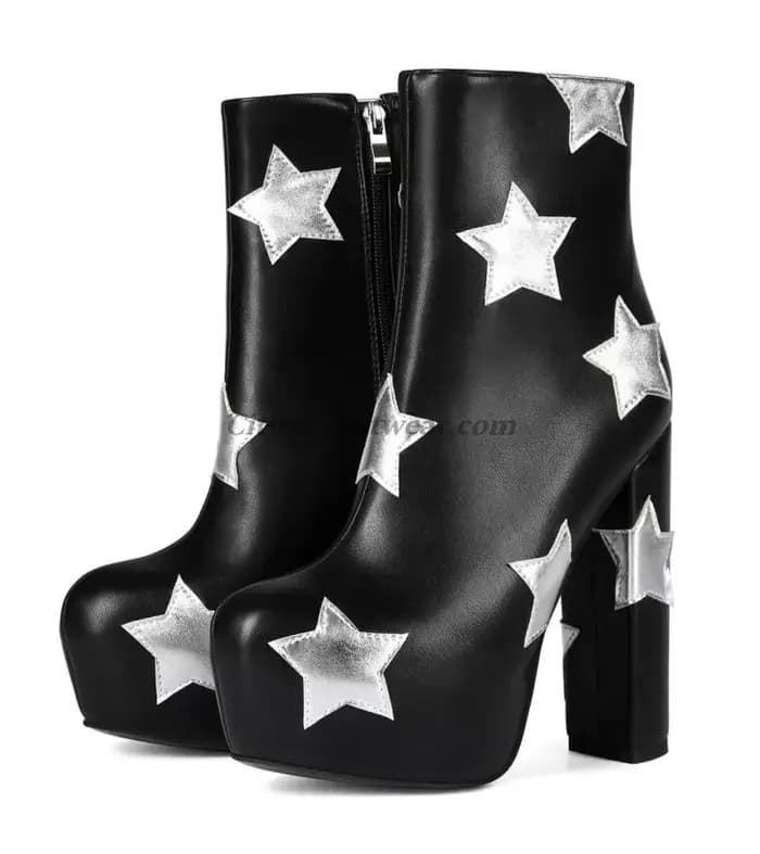Bottines sexy à plateforme en cuir Star Laser pour femmes