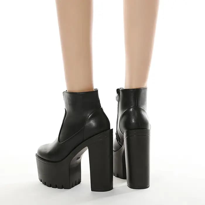 Gdgydh femmes couleur unie bloc bottes à talons mode côté fermeture éclair plate-forme bottes courte