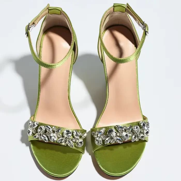 Sandales de luxe à talons hauts pour femmes, ornées de strass, en satin, chaussures de créateur, à bout ouvert, avec boucle à la cheville, ajourées, élégantes pour banquets et soirées