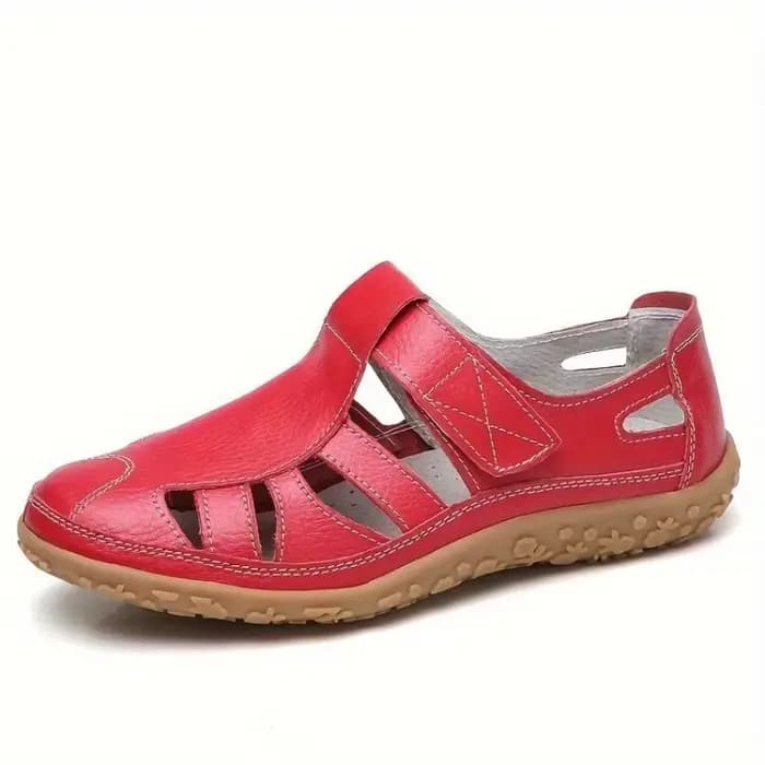 Sandales plates pour femmes, style pêcheur, bout rond, aspect cuir, avec fermeture auto-agrippante, découpes, décontractées, pour la marche quotidienne, l'été et les voyages